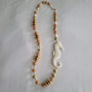 Seahorse Pendant Necklace - Cream and Gold